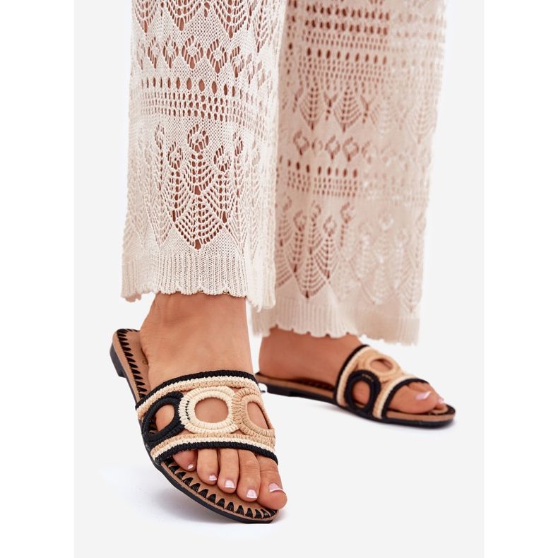 Virkkata naisten tasainen korkokengät musta 1