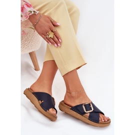 Naisten nahkainen flip flops inblu ED0003iu Navy Blue sininen 5