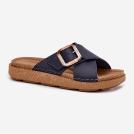 Naisten nahkainen flip flops inblu ED0003iu Navy Blue sininen 4