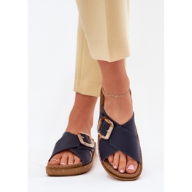 Naisten nahkainen flip flops inblu ED0003iu Navy Blue sininen 3