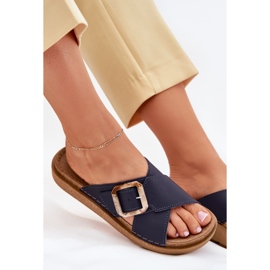 Naisten nahkainen flip flops inblu ED0003iu Navy Blue sininen 6