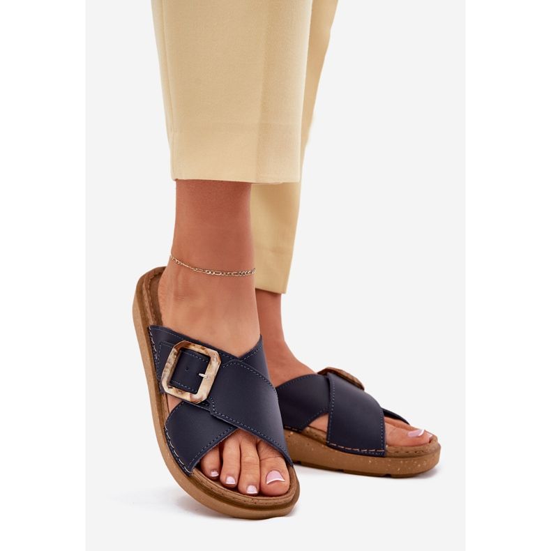 Naisten nahkainen flip flops inblu ED0003iu Navy Blue sininen 1