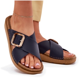 Naisten nahkainen flip flops inblu ED0003iu Navy Blue sininen 7