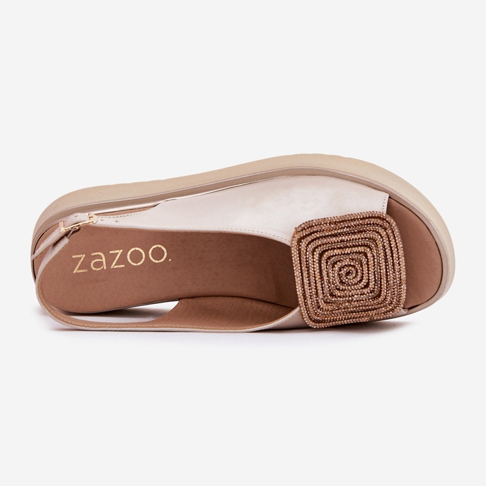 Zazoo 1786 Naisten nahka sandaalit lavalla Pearly Beige -koristeella 2