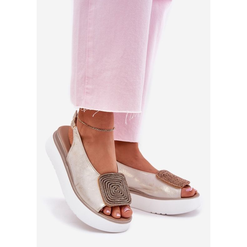 Zazoo 1786 Naisten nahka sandaalit lavalla koristeella, jonka kultainen pyyhkitty 1