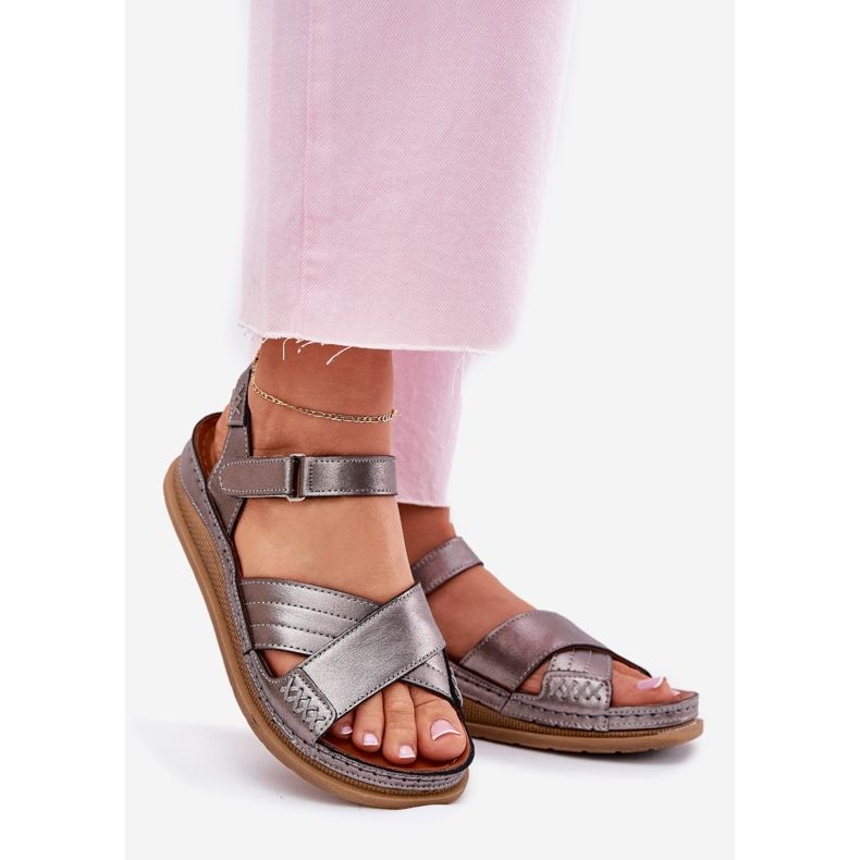 Naisten nahka sandaalit Maciejka L7064-35 -grafiittialustalla harmaa 1