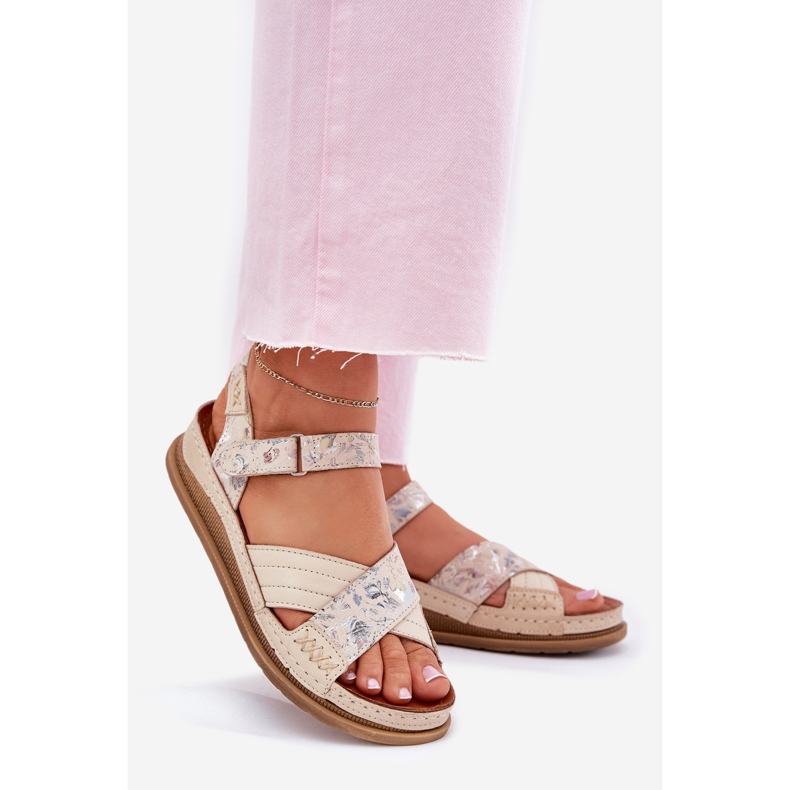 Naisten nahka sandaalit Maciejka L7064-37 ECRU -alustalla beige 1