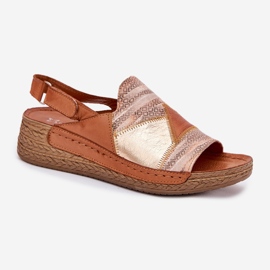Naisten nahkaiset sandaalit kiilalla Maciejka Braid L7067-29 Brown ruskea 5