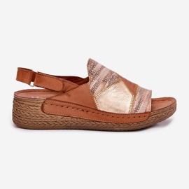 Naisten nahkaiset sandaalit kiilalla Maciejka Braid L7067-29 Brown ruskea 9