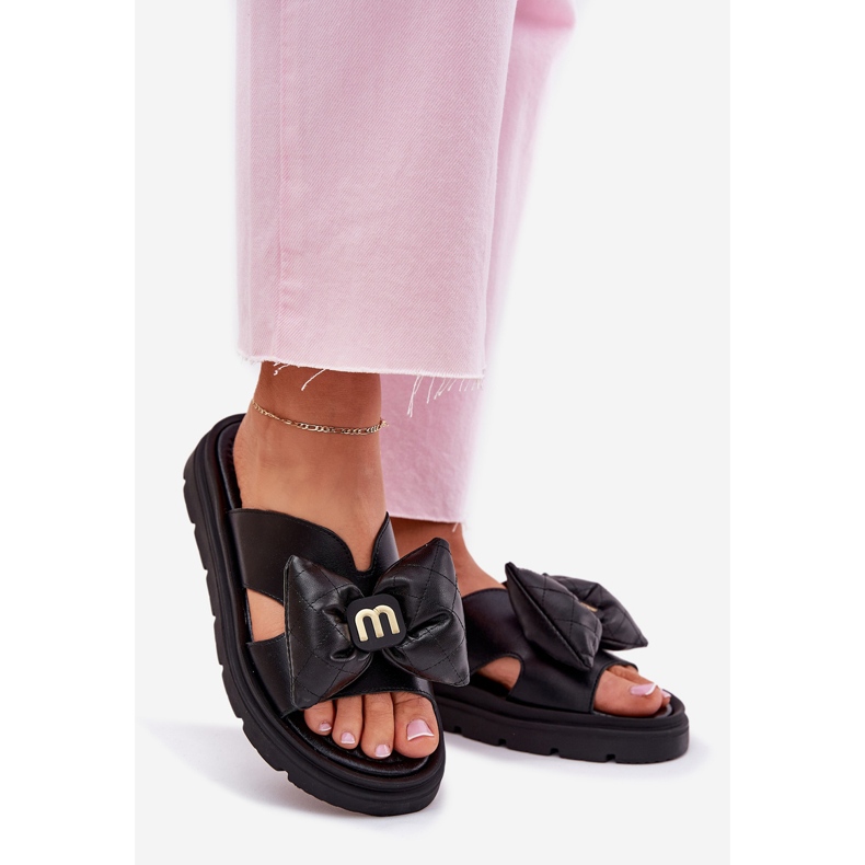Naisten nahkainen flip flops lavalla Chebello 4647 Black Bow musta 1