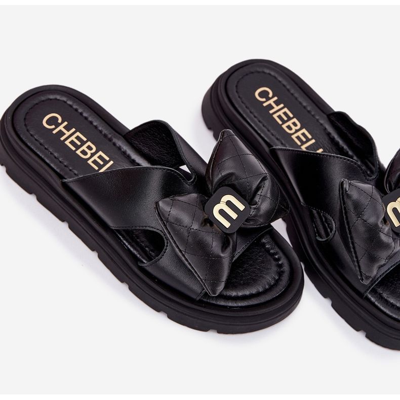 Naisten nahkainen flip flops lavalla Chebello 4647 Black Bow musta 2