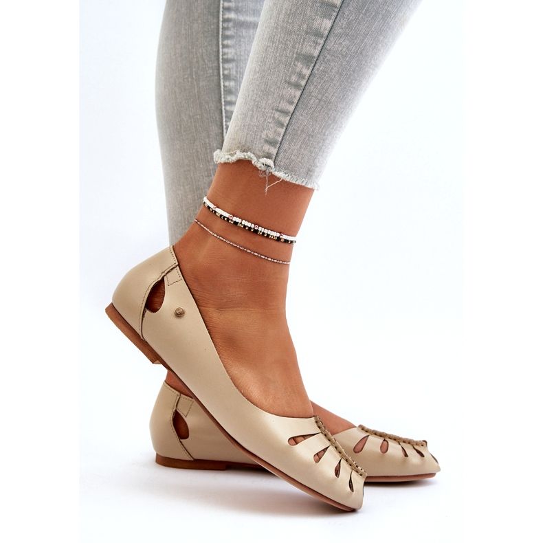 Zazoo 10009 Mukava nahkainen naisten balleriinit beige 5