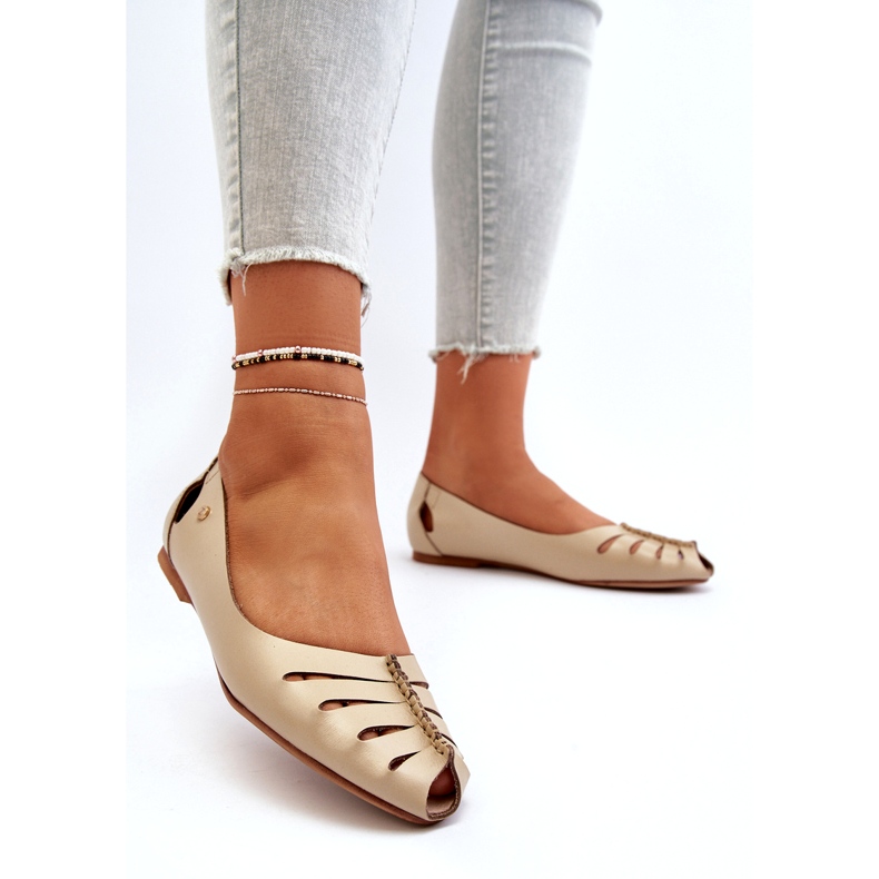 Zazoo 10009 Mukava nahkainen naisten balleriinit beige 2