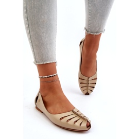 Zazoo 10009 Mukavat naisten nahkaiset ballerinakengät, beige 3
