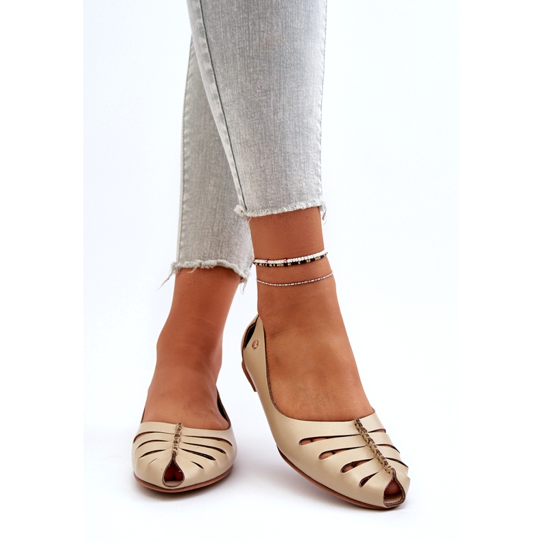 Zazoo 10009 Mukava nahkainen naisten balleriinit beige 4