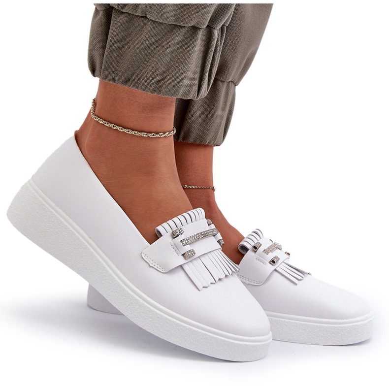 S.Barski Kevyet nahkaiset naisten leipomot Białe S. Barski LR590 -alustalla valkoinen 5