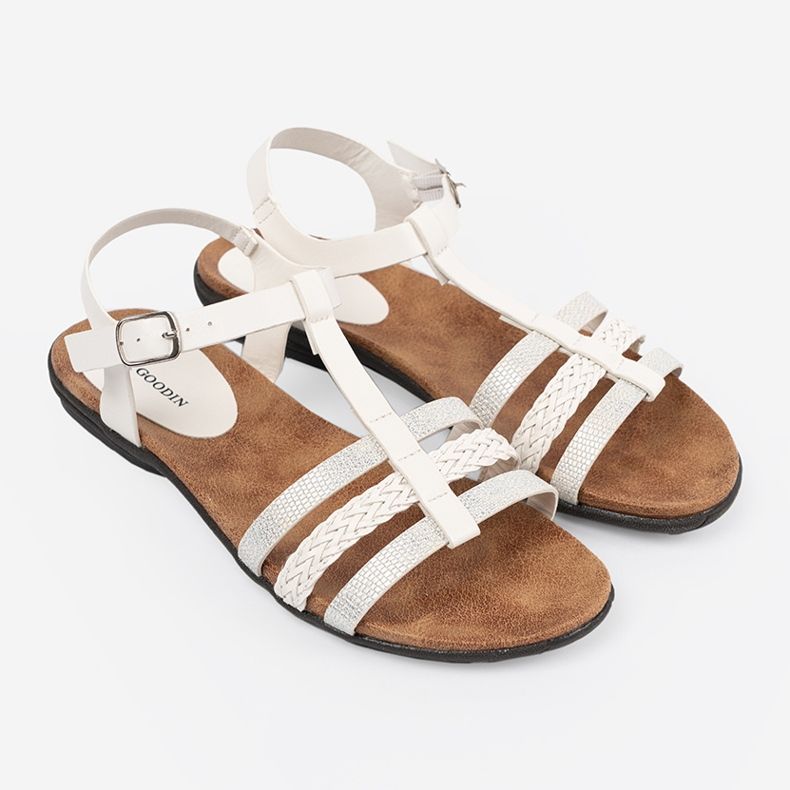 Goodin Valkoisten naisten sandaalit, joissa on sisustetut raidat 2