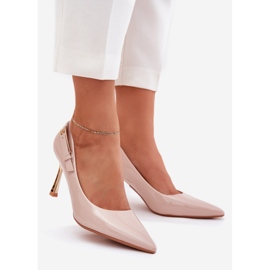 Maalattu korkokengät kultaisella beige -puristimella 1