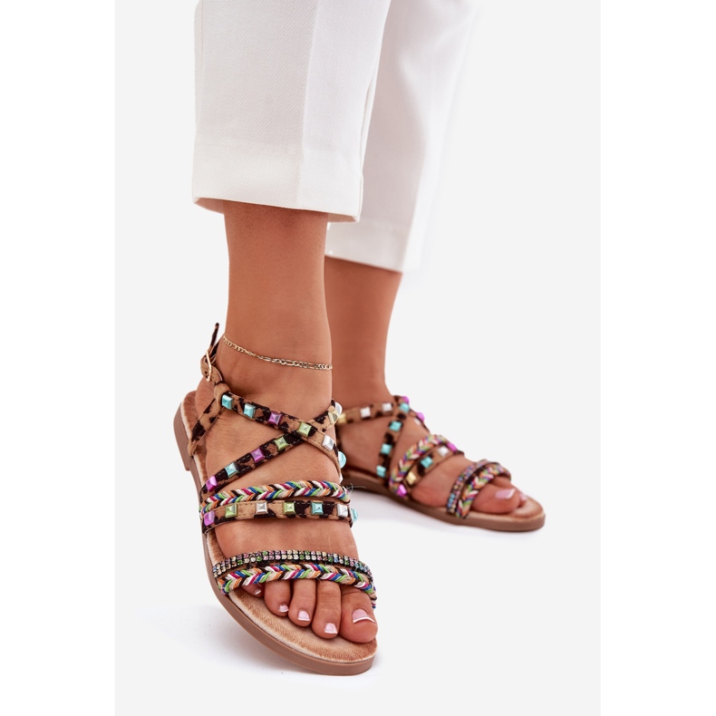 Naisten sandaalit, joissa on sisustus ja kudotut leopardihihnat ruskea 1 Naisten sandaalit, joissa on sisustus ja kudotut leopardihihnat ruskea 1