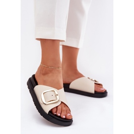 Naisten tossut laiturilla kultaisella puristimella beige 2