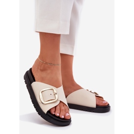 Naisten tossut laiturilla kultaisella puristimella beige 1