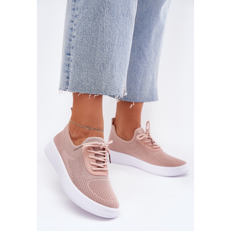 Materiaaliset urheilukengät naisten vaaleanpunaisella alustalla vaaleanpunainen 2