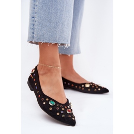 Naisten balleriinit koristeltu mustilla kiteillä musta 2