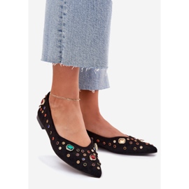 Naisten balleriinit koristeltu mustilla kiteillä musta 1