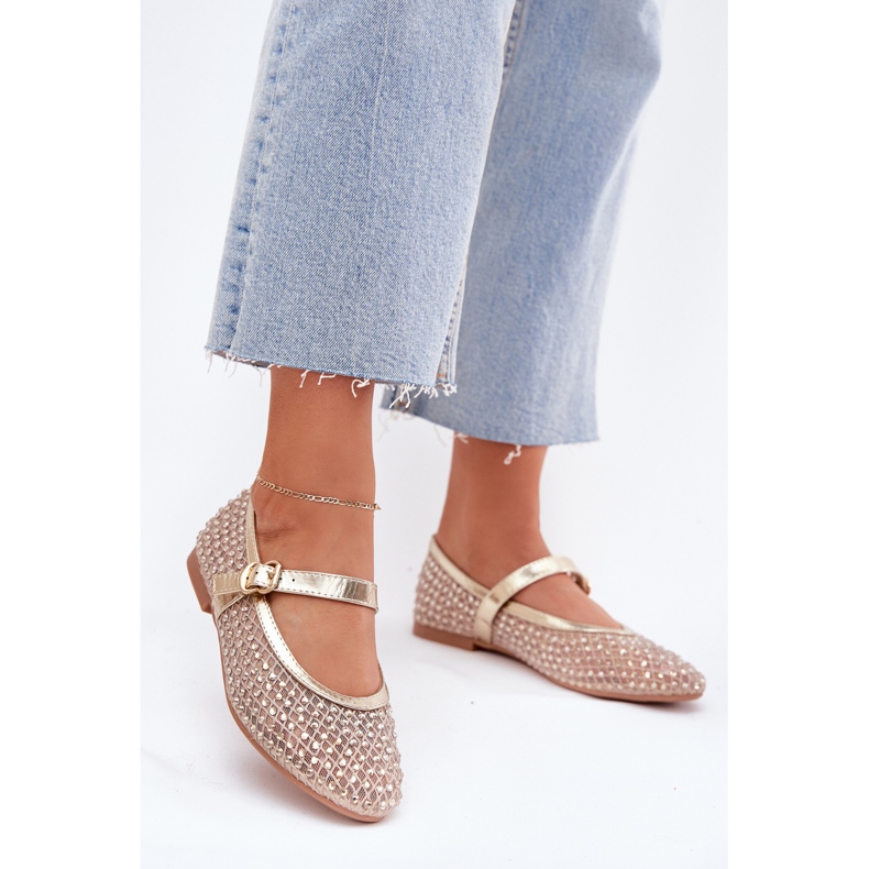 Sisustetut naisten balleriinit raidalla ja kultaisella puristimella kultainen 2