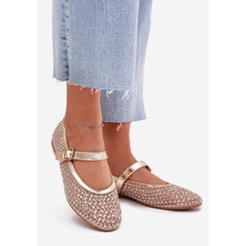 Sisustetut naisten balleriinit raidalla ja kultaisella puristimella kultainen 1