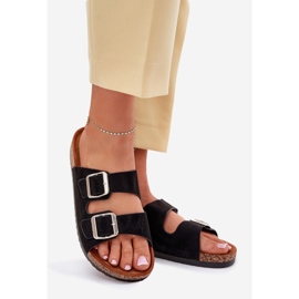 Naisten tossut korkkiympäristöllä, jossa on mustat kiinnittimet 1