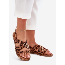 Boto Litteät naisten sandaalit, joissa on kultaiset hanat leopardipainatus ruskea 1