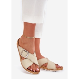 Naisten nahkainen flops inblu VO0004gu Buckle Beige 1