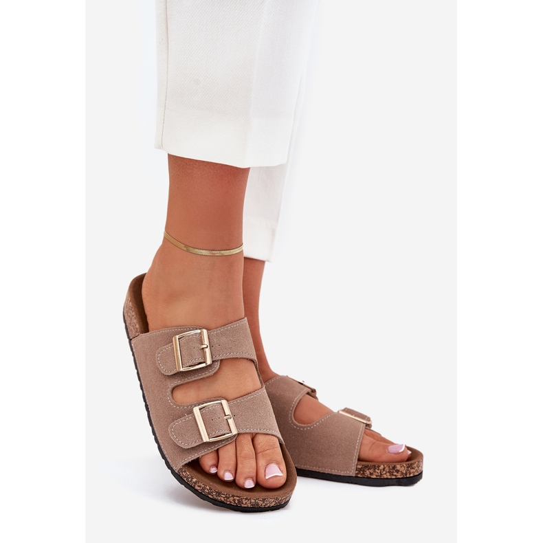 Boto Naisten flip flops, jossa on kultaiset kiinnittimet ja ompelee Khaki Luner beige 1