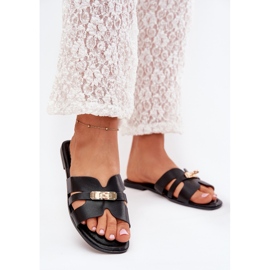 Boto Litteät naisten flopsit hihnalla ja kultaisella yksityiskohtaisella yksityiskohtaisella mustalla Kerenza 2