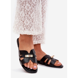 Boto Litteät naisten flopsit hihnalla ja kultaisella yksityiskohtaisella yksityiskohtaisella mustalla Kerenza 1