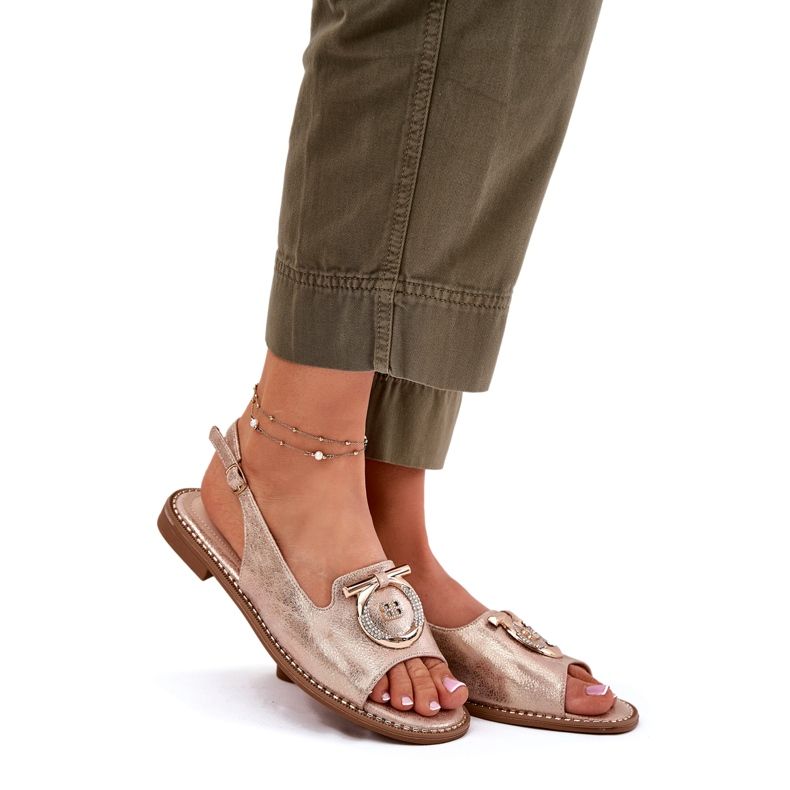 Tyylikkäät naisten sandaalit, joissa on litteä koristelu S.Barski Kv51-003 Pink Gold kultainen 1