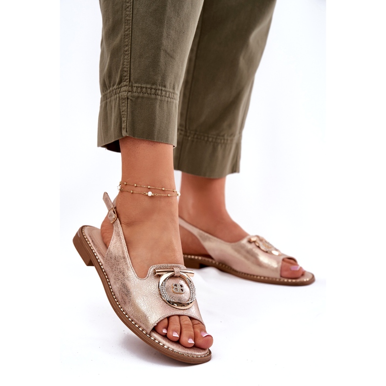 Tyylikkäät naisten sandaalit, joissa on litteä koristelu S.Barski Kv51-003 Pink Gold kultainen 2