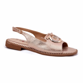 Tyylikkäät naisten sandaalit, joissa on litteä koristelu S.Barski Kv51-003 Pink Gold kultainen 3