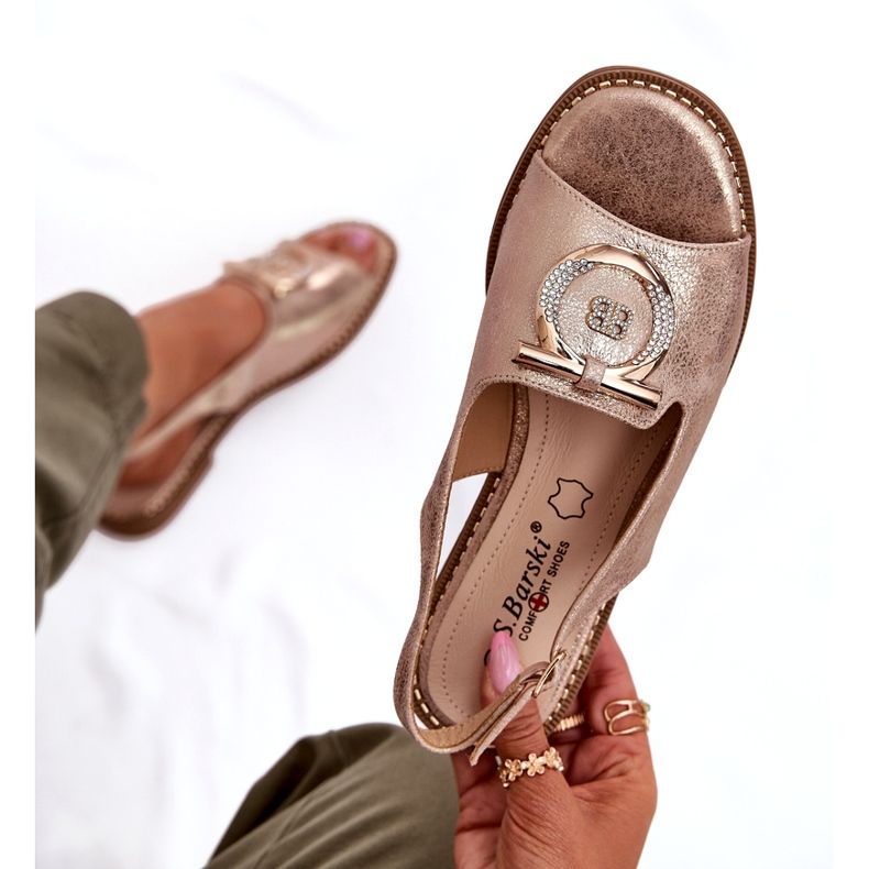 Tyylikkäät naisten sandaalit, joissa on litteä koristelu S.Barski Kv51-003 Pink Gold kultainen 5