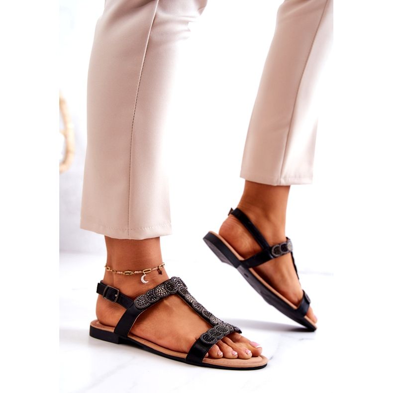 S.Barski Naisten sandaalit mustalla strassilla 3