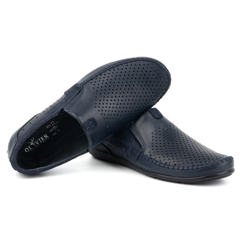 Olivier Miesten harjakattoiset nahkaiset mokasiinit 0525, tummansininen 5