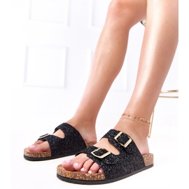 Musta glitter flip flops laivaston korkin pohjassa 1