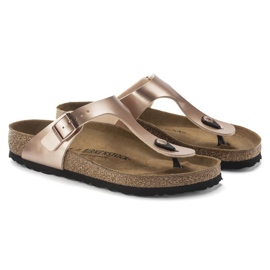 Naisten flip -Flops Birkenstock Gizeh BS 1023925 Kultainen vaaleanpunainen metalli 4