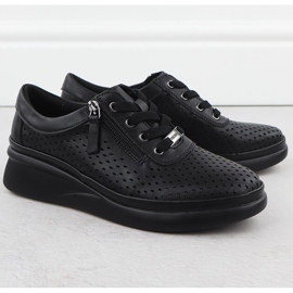 Naisten nahkakengät rei'itetty kiilaihin musta Vinceza 79565 2