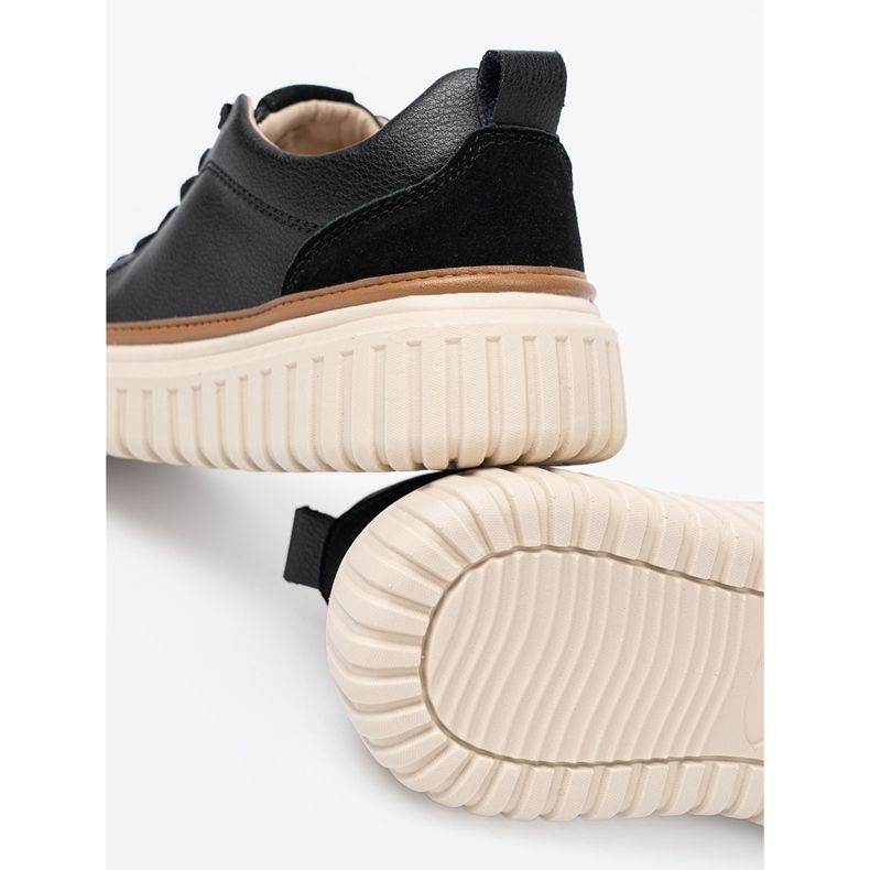 Musta nahkainen lenkkarit Sergio Leone Beige -alustalla 1