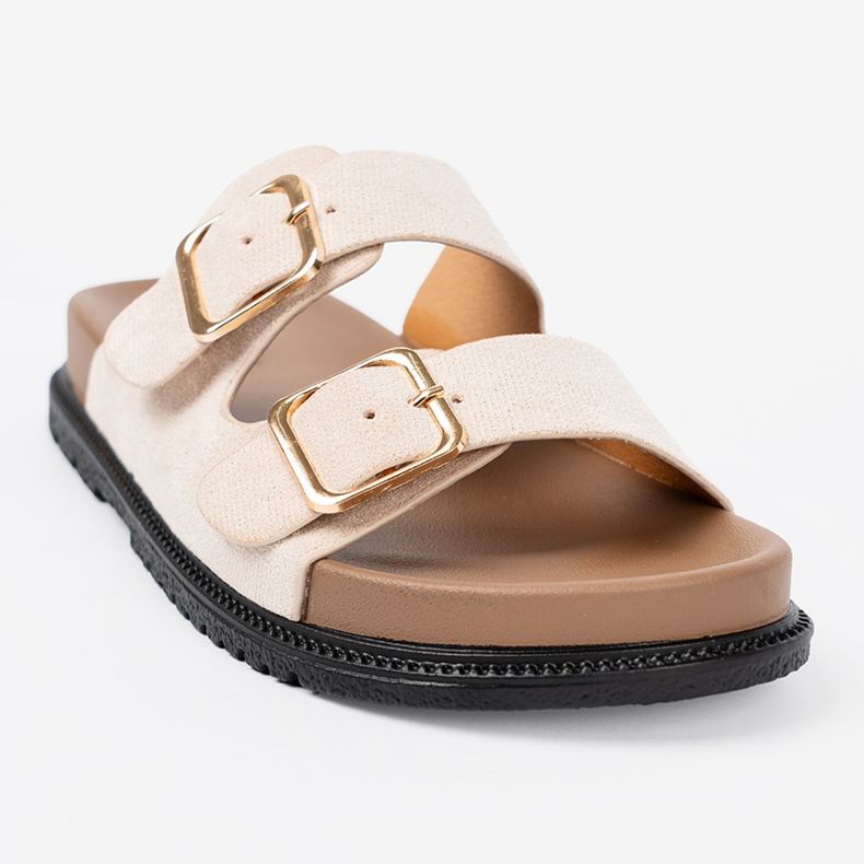 Shelvt Tyylikäs kevyt beige flip flops mokkanan viimeistelyllä 1