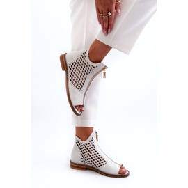 Zazoo 977/L Nahkaiset harjakattoiset sandaalit vetoketjulla, valkoinen 3