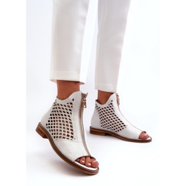 Zazoo 977/L Nahkaiset harjakattoiset sandaalit vetoketjulla, valkoinen 1