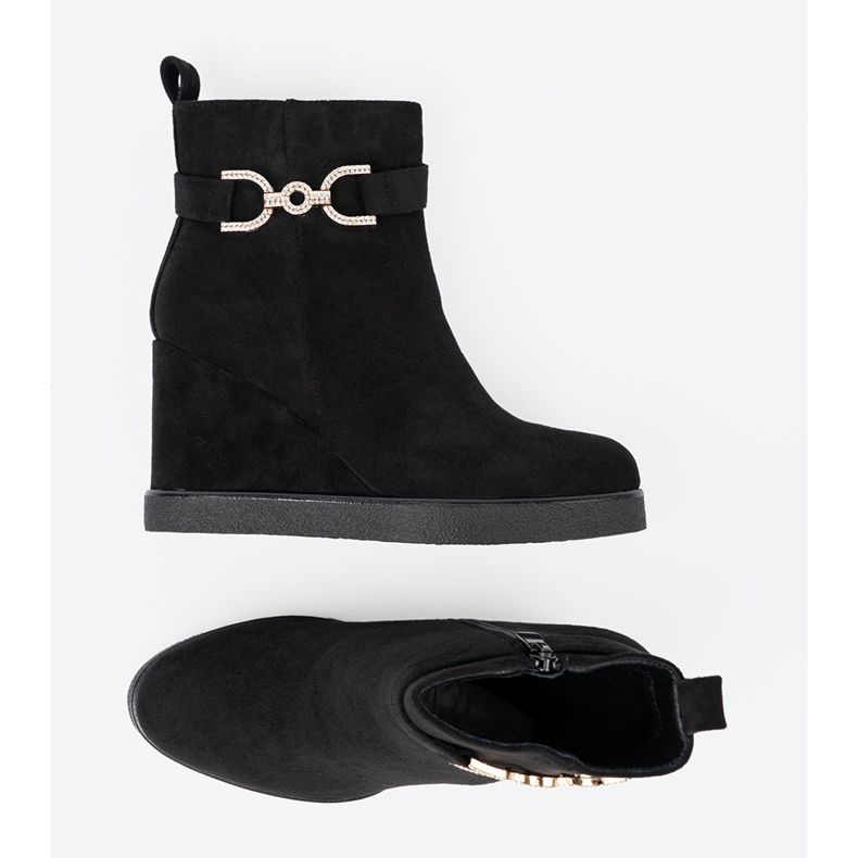 Shelvt Musta mokkanahka saappaat tyylikkäällä puristimella 1